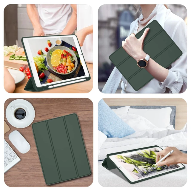 Alt view image 4 of 5 - iMieet iPad 9th Generation Case 2021/iPad 8th Generation Case 2020 10.2 Inch with Pencil Holder, iPad 7th Gen 2019 Case with Soft Baby Skin Silicone Back, Auto Wake/Sleep Cover(Dark Green)
