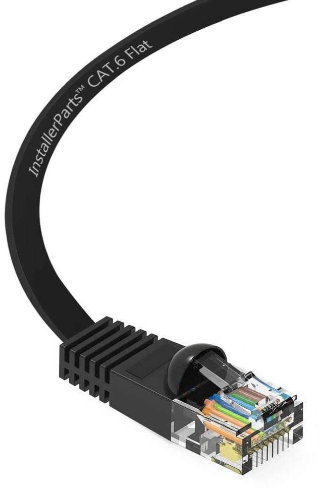 Main image of InstallerParts (10 Pack Ethernet Cable CAT6 Cable Flat 3 FT - Black - Professional Series - 10Gigabit/Sec Network/High Speed Internet Cable, 550MHZ