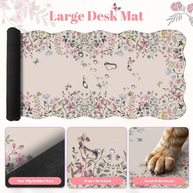 Alt view image 5 of 5 - iLeadon Scalloped Desk Mat,Large Mouse Pad with Wrist Rest and Keyboard Pad