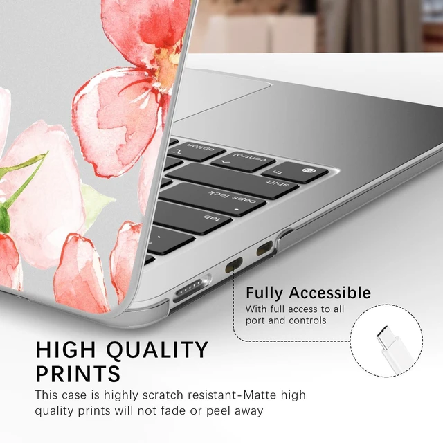 Alt view image 5 of 5 - Idocolors Elegant Red Flower Case Compatible with MacBook Air 13 InchModels A1932/A2179/A2337, Transparent Frosted Protective Hard Case Anti Scratch Cover for MacBook Air 13"