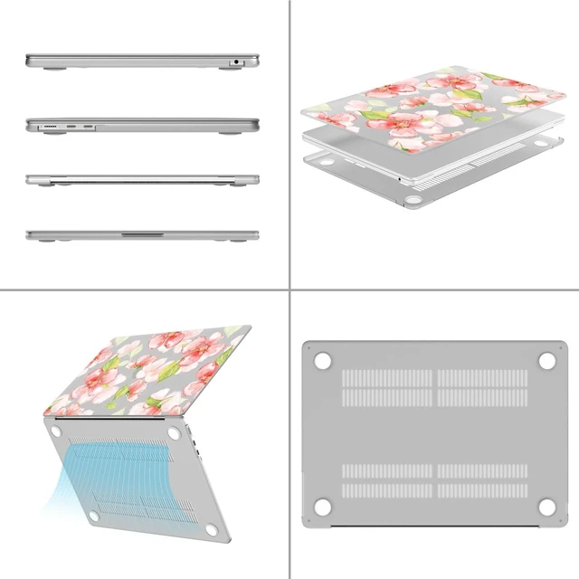 Alt view image 4 of 5 - Idocolors Elegant Red Flower Case Compatible with MacBook Air 13 InchModels A1932/A2179/A2337, Transparent Frosted Protective Hard Case Anti Scratch Cover for MacBook Air 13"