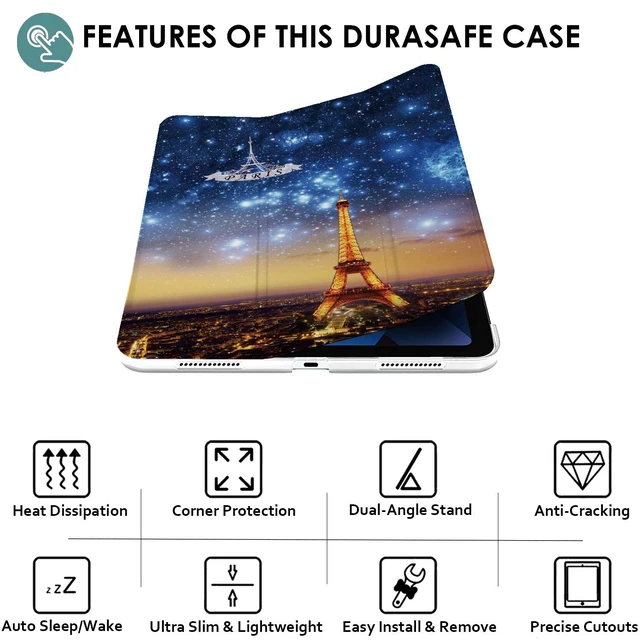 Alt view image 3 of 5 - DuraSafe Cases for iPad Pro 12.9 inch 4th Gen 2020 PC Cover A2229 MY2H2LL/A MY2J2LL/A A2069 MXAT2LL/A MXAV2LL/A MXAU2LL/A MXAW2LL/A A2233 MY3K2LL/A MY3J2LL/A MXFY2LL/A MXG02LL/A - Eiffel Tower Print