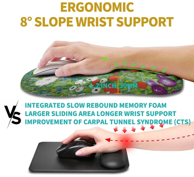 Alt view image 4 of 5 - Hokafenle Ergonomic Mouse Pad Wrist Support, Wrist Rest Mousepad for Carpal Tunnel Pain Relief with Integrated Memory Foam Slope Massage Bulge (11.8x7.9 inch,Cute Floral