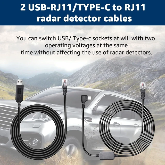 Alt view image 5 of 5 - USB C to RJ11 & USB to RJ11 Radar Detector Cable for Escort Uniden & More