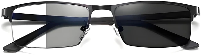 Main image of HOPWODE Anti Blue Light Glasses, Color Changing Photochromic Sunglasses, Men's And Women's Myopia Glasses, Half Frame Business Style, Black, -4.0 Diopters
