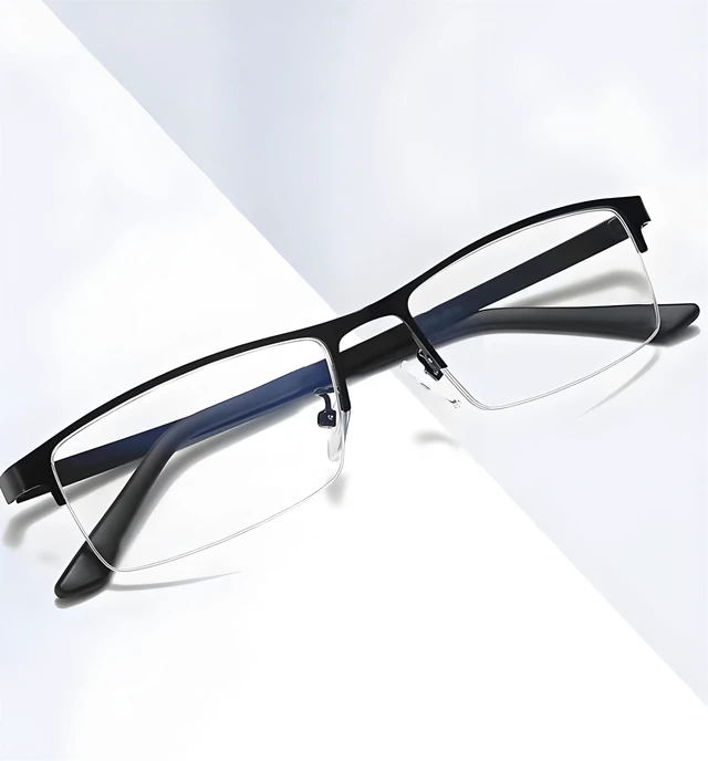 Alt view image 5 of 5 - HOPWODE Anti Blue Light Glasses, Color Changing Photochromic Sunglasses, Men's And Women's Myopia Glasses, Half Frame Business Style, Black, -4.0 Diopters
