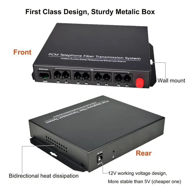 Alt view image 4 of 5 - Hebbeko 8 Channels POTS Telephones and 10/100Mbps Ethernet Over Fiber Optic Media Converter Extender FC-FC Singlemode up 20Km Support Called id Ring and Fax -Uncompressed No Delay A Set