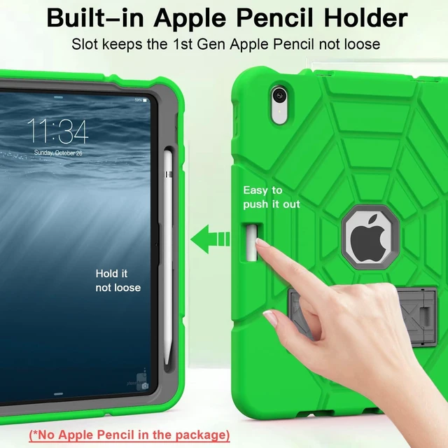 Alt view image 3 of 5 - Grifobes Case for iPad 11-inch (A16) 2025 / iPad 10th Generation 2022 10.9 inch, Heavy Duty Shockproof Rugged 11th / 10 Gen Cover with Pencil Holder & Stand (Green+Gray)