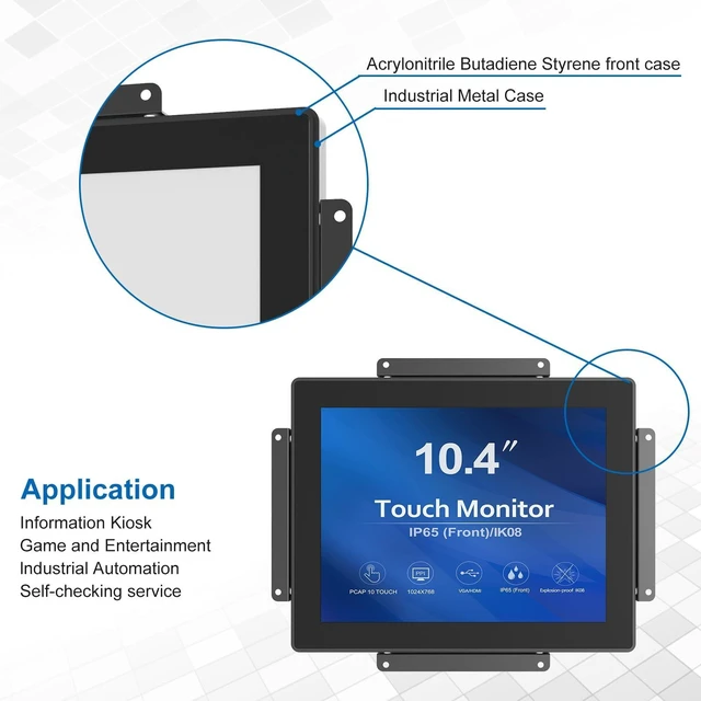 Alt view image 5 of 5 - GreenTouch 10.4 inch High Brightness 1000 Nits Front Waterproof Industrial Open Frame PCAP Touch Screen LCD Display Monitor 1024x768 Black