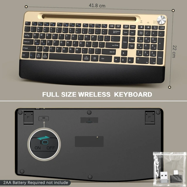 Alt view image 3 of 5 - GAMCATZ Ergonomic Wireless Keyboard with Wrist Rest-Low-Profile,Phone/Tablet Holder,Quiet DesignWindows & Mac OSFull Size Cordless USB Computer Keyboard for Desktop,Laptop, PC, Mac, Windows-Bla