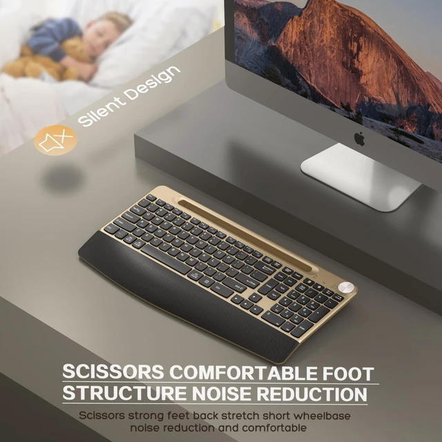 Alt view image 5 of 5 - GAMCATZ Ergonomic Wireless Keyboard with Wrist Rest-Low-Profile,Phone/Tablet Holder,Quiet DesignWindows & Mac OSFull Size Cordless USB Computer Keyboard for Desktop,Laptop, PC, Mac, Windows-Bla