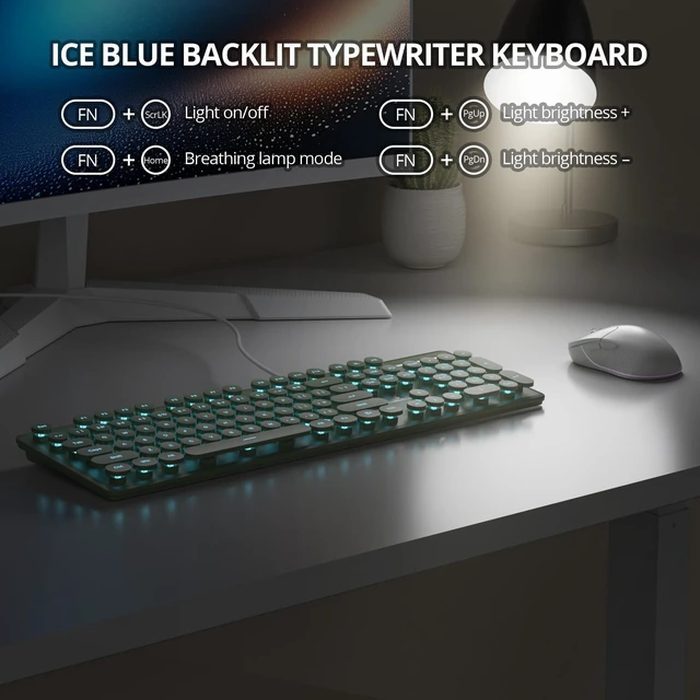 Alt view image 2 of 5 - surmen Cute Quiet Keyboard Green Wired Typewriter Keyboard, Light Up Backlit PC Keyboards with Retro Round Keys Full Size 104 Keys for Office Computer (Dark Green)