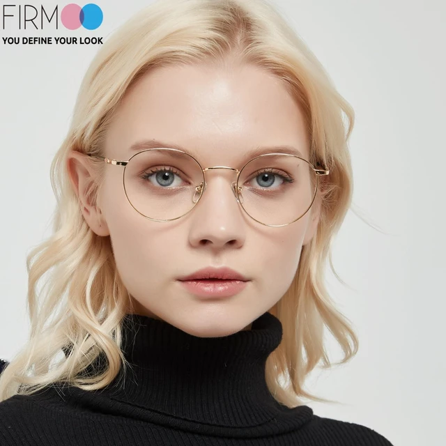 Alt view image 2 of 5 - Firmoo Blue Light Blocking Glasses for Computer Reading Retro Metall Round Frame for Women Men(Gold 1.0x)