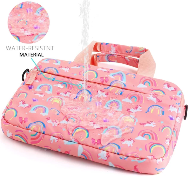 Alt view image 4 of 5 - Foxstory Kids Tablet Bag for Girls, Kids Tablet Carrying Case for Fire HD 10, HD 8, Fire 7 Sleeve Bag Kid Kindle Bag, iPad Bag for Kid, Rainbow Unicorn Pink