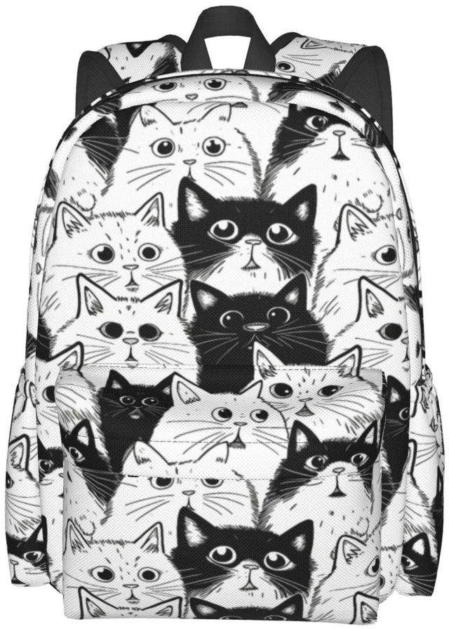 Main image of famliihw Black and white Cat Backpack Laptop Backpacks Multipurpose Daypack For Men Women Travel Hiking