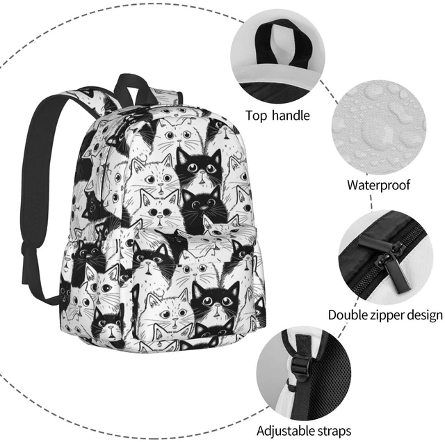 Alt view image 3 of 5 - famliihw Black and white Cat Backpack Laptop Backpacks Multipurpose Daypack For Men Women Travel Hiking