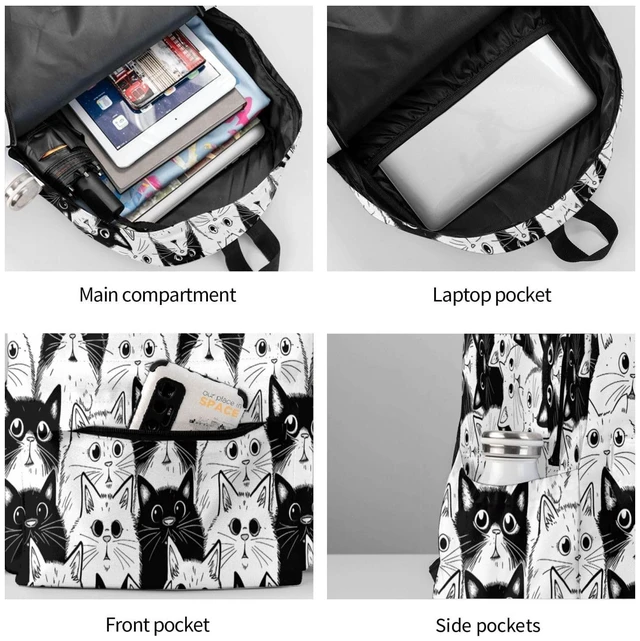 Alt view image 4 of 5 - famliihw Black and white Cat Backpack Laptop Backpacks Multipurpose Daypack For Men Women Travel Hiking