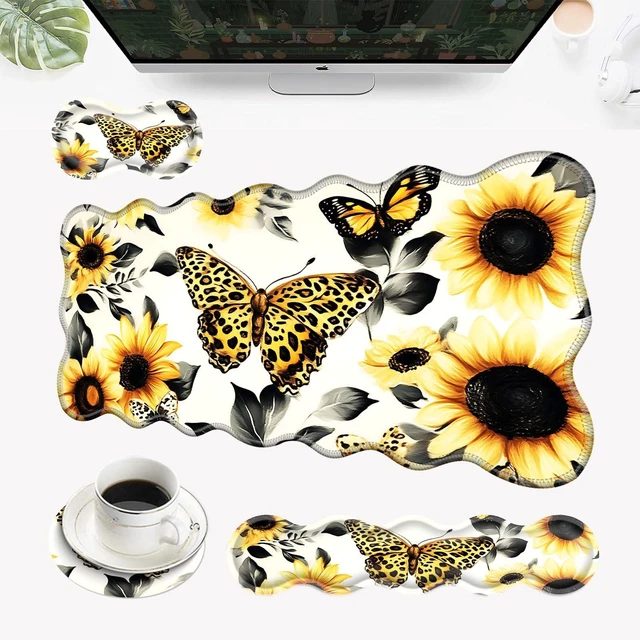 Main image of EFGWSDER Desk Mat, Mouse Pad with Wrist Rest, 4-in-1 Large Mouse Pads for Desk, Ergonomic Mouse Pad and Keyboard Wrist Rest Gaming Keyboard Mat for Office,Sunflower and Butterflies