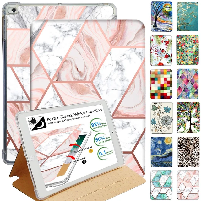 Main image of DuraSafe Cases for iPad 9th 8th 7th Gen Printed Folio Case A2602 MK2K3LL/A MK2L3LL/A A2604 MK2N3LL/A MK2P3LL/A A2603 A2605 MK663LL/A MK6A3LL/A A2270 MYLC2LL/A A2428 A2429 A2430 A2197 - Marble Pink