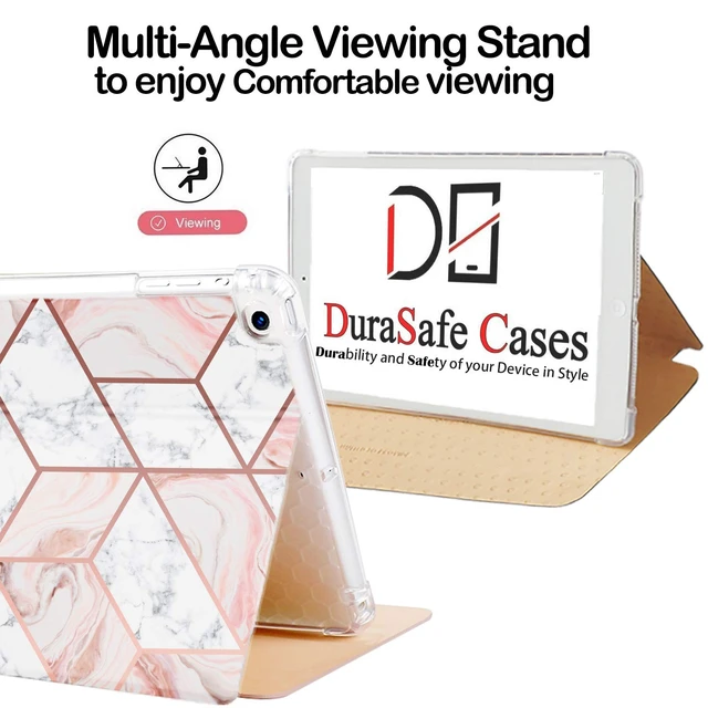 Alt view image 4 of 5 - DuraSafe Cases for iPad 9th 8th 7th Gen Printed Folio Case A2602 MK2K3LL/A MK2L3LL/A A2604 MK2N3LL/A MK2P3LL/A A2603 A2605 MK663LL/A MK6A3LL/A A2270 MYLC2LL/A A2428 A2429 A2430 A2197 - Marble Pink