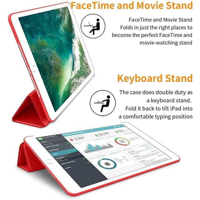 Alt view image 5 of 5 - DuraSafe Cases for iPad Air 2nd Gen 9.7 inch 2014 Soft Back Case A1566 MGLW2LL/A MGL12LL/A MH0W2LL/A A1567 MGKM2LL/A MH182LL/A MGKL2LL/A MGTY2LL/A MH1J2LL/A MGTX2LL/A MH2V2LL/A MH2W2LL/A - Red