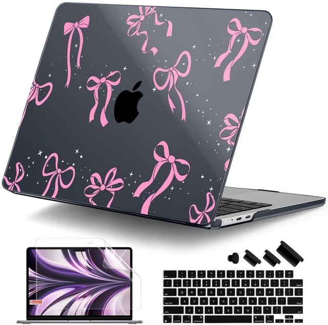Main image of DONGKE for MacBook Air 13 Inch Case M5 2026 M4 2025 M3 M2 2024-2022 A3449 A3240 A3113 A2681, Plastic Hard Shell & Keyboard Cover & Screen Film for MacBook Air 13.6 Inch Case - Bows & Stars