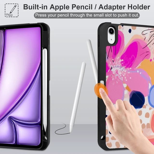 Alt view image 4 of 5 - DONGKE for iPad Air 11 Inch Case M4 2026 / M3 2025 / M2 2024 & iPad Air 5th 2022 / 4th Gen 2020 10.9 Inch, Ultra Thin Soft TPU Back Cover with Pencil Holder Support Auto Wake/Sleep, Floral Artistic