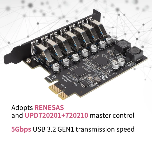 Alt view image 2 of 5 - PCIE to USB 7 Port Expansion Card, PCI Express USB Add in Card, Internal USB 7 Port Front Expansion Card for 7 8 10 11 Linux