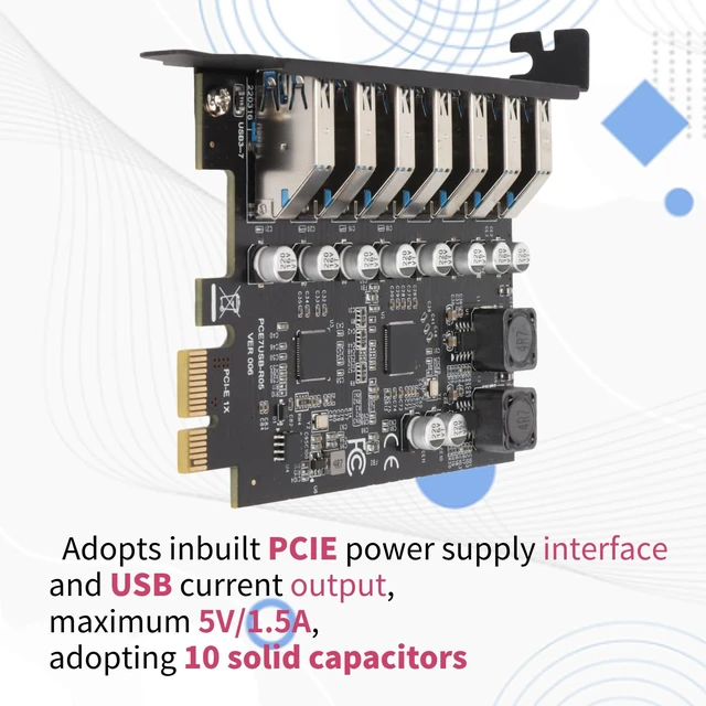 Alt view image 4 of 5 - PCIE to USB 7 Port Expansion Card, PCI Express USB Add in Card, Internal USB 7 Port Front Expansion Card for 7 8 10 11 Linux