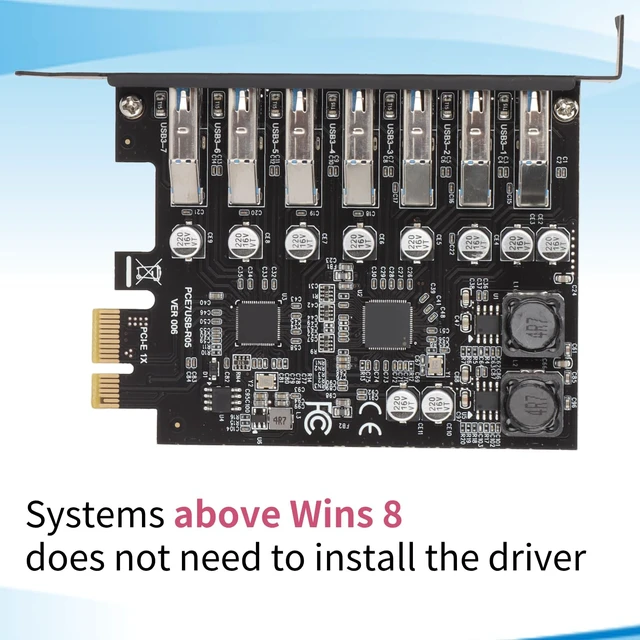 Alt view image 5 of 5 - PCIE to USB 7 Port Expansion Card, PCI Express USB Add in Card, Internal USB 7 Port Front Expansion Card for 7 8 10 11 Linux