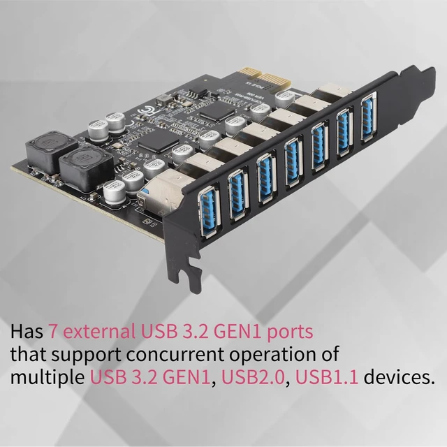 Alt view image 3 of 5 - PCIE to USB 7 Port Expansion Card, PCI Express USB Add in Card, Internal USB 7 Port Front Expansion Card for 7 8 10 11 Linux