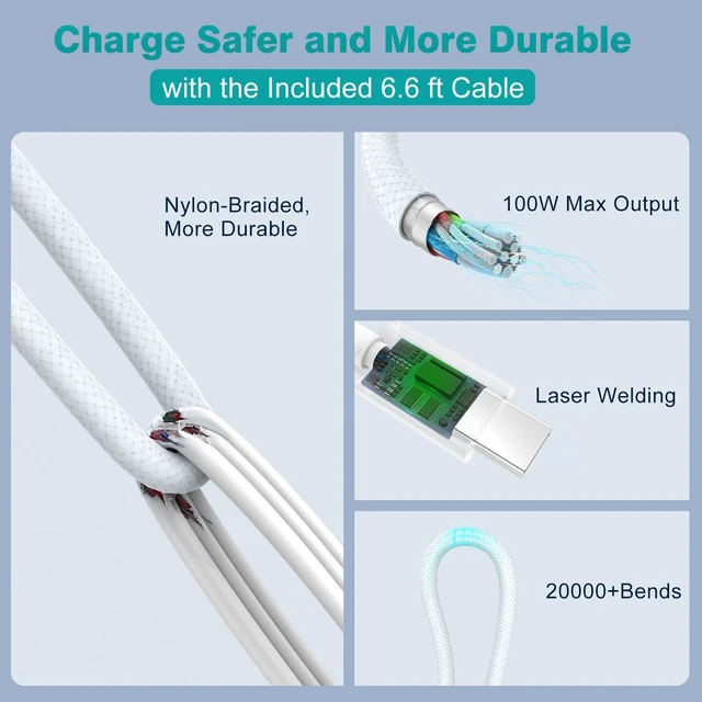 Alt view image 4 of 5 - Charger for MacBook Pro 16 14 inch MacBook Air 15 13 inch 2025 2024 2023 2022 2021 2020 2019 M4 M3 M2 M1, Super Compact 100W USB C Laptop Power Adapter, 6.6FT USB-C Braided Cable, Original Quality