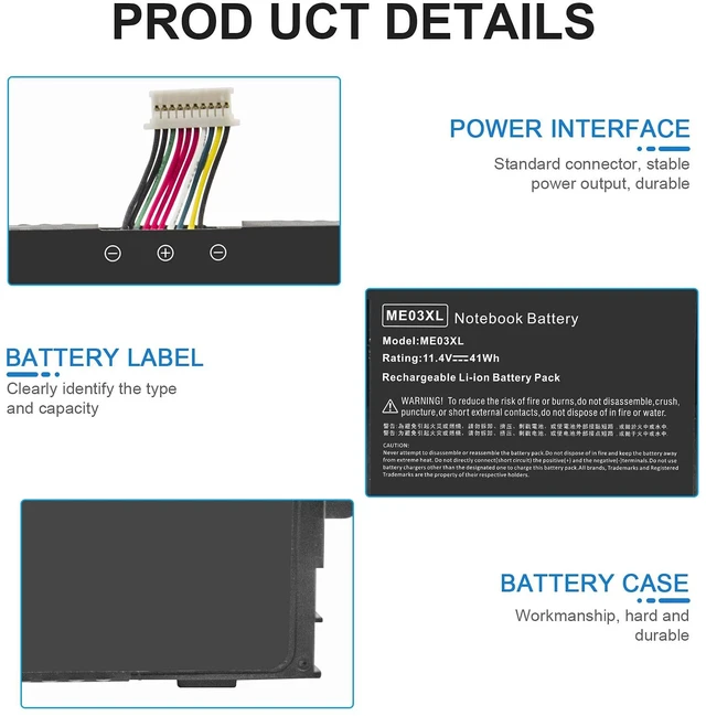 Alt view image 3 of 5 - ME03 ME03XL Laptop Battery for HP Stream 11-D 13-C Series 13-c110nr 13-c010nr 13-c014tu 11-d010nr 11-d020nr 11-d010wm 11-d011wm Notebook 787521-005 787089-541 TPN-Q154 TPN-Q155 TPN-Q156 HSTNN-UB6M