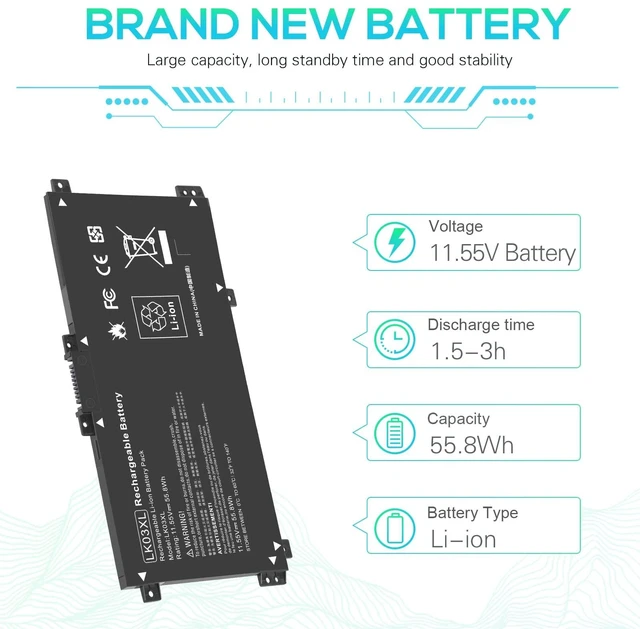 Alt view image 5 of 5 - ASUNCELL 55.8Wh LK03XL Battery L09281-855 916814-855 for HP Envy X360 15m-cn0xxx 15m-cp0xxx 15m-bp0xx 15m-bp1xx 15-bq2xx 15-cp0xxx 15-cn0xxx 15-cr0xxx 17-ae1xx 15T-CN 15M-cn0011dx 15m-cn0012dx, 11.55