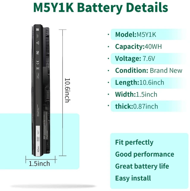 Alt view image 3 of 5 - 40Wh M5Y1K 14.8V Battery for Dell Inspiron 14 15 17 5000 3000 Series 5559