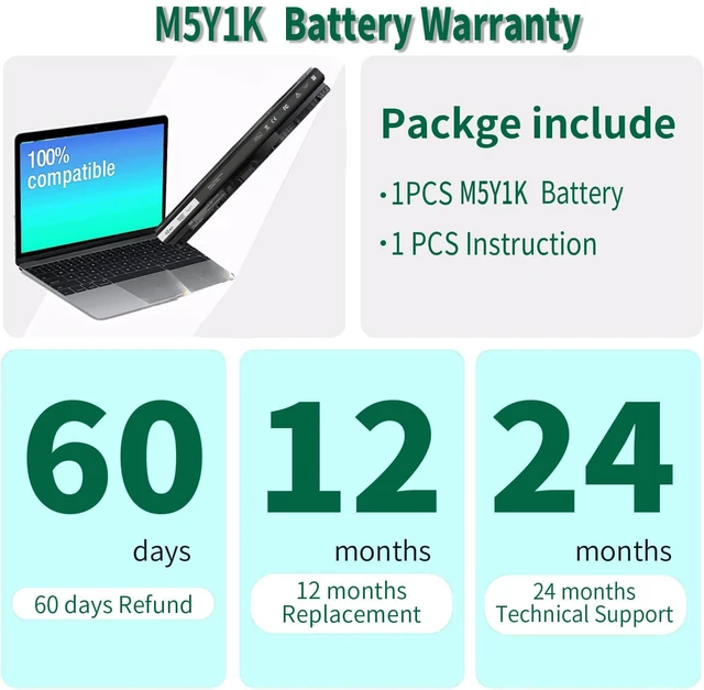 Alt view image 5 of 5 - 40Wh M5Y1K 14.8V Battery for Dell Inspiron 14 15 17 5000 3000 Series 5559