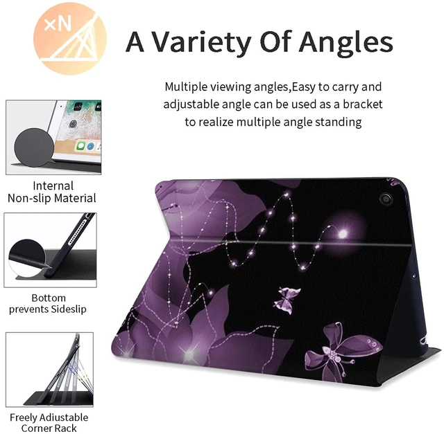 Alt view image 3 of 5 - Case for Kindle Fire 7 Tablet ((9th/7th/5th Generation,2019/2017/2015 Released),PU Leather Fold Standing Shell Multiple Angles Cover with Auto Wake/Sleep,Purple Flower