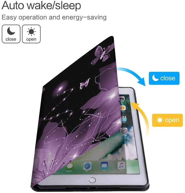 Alt view image 4 of 5 - Case for Kindle Fire 7 Tablet ((9th/7th/5th Generation,2019/2017/2015 Released),PU Leather Fold Standing Shell Multiple Angles Cover with Auto Wake/Sleep,Purple Flower