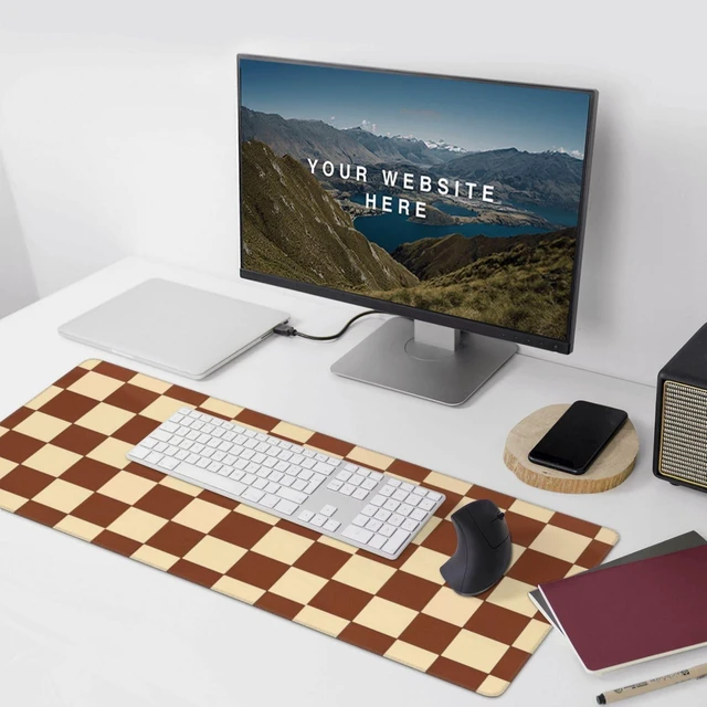 Alt view image 4 of 5 - DJYQBFA Brown Beige Checkered Mouse Pad Large Desk Mat for Keyboard and Mouse Non-Slip Gaming Mousepad Office Desk Accessories for Computer 35.4x15.7Inch