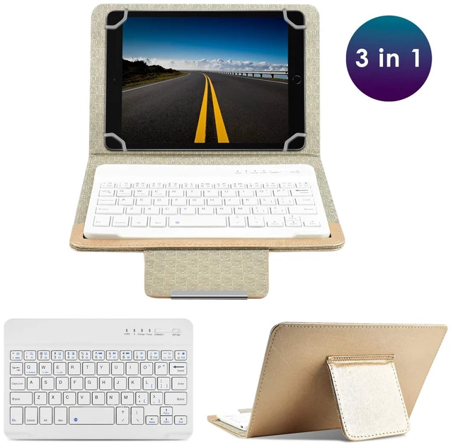 Alt view image 2 of 5 - DETUOSI Universal 7.0 inch Android Tablet Case with Keyboard, Removable Wireless Bluetooth Keyboard + PU Leather Folio Book Cover + Stand, Travel Portable Sleeve for iOS/Android/Windows System