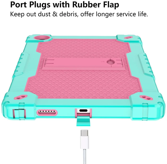 Alt view image 4 of 5 - Doemoil for Onn 10.4 Tablet Pro 2023 Model: 100110603 Case Built in Kickstand Heavy Duty Hybrid Case Hard Back Case Come with Tempered Glass/Shoulder Strap for Onn 10.4 Tablet Pro (Green+Pink/1 Pcs)