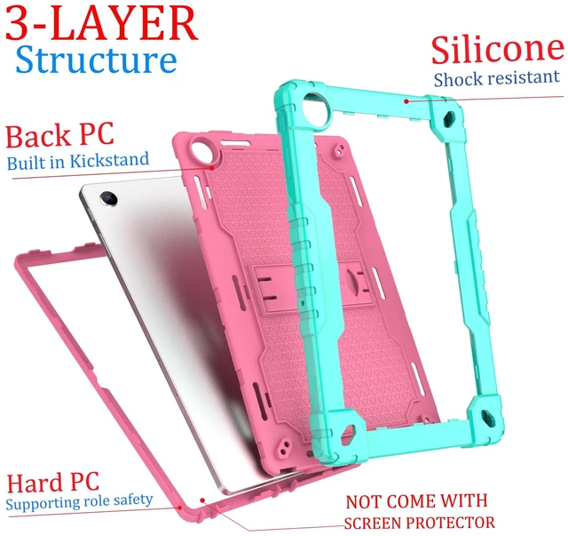 Alt view image 5 of 5 - Doemoil for Onn 10.4 Tablet Pro 2023 Model: 100110603 Case Built in Kickstand Heavy Duty Hybrid Case Hard Back Case Come with Tempered Glass/Shoulder Strap for Onn 10.4 Tablet Pro (Green+Pink/1 Pcs)