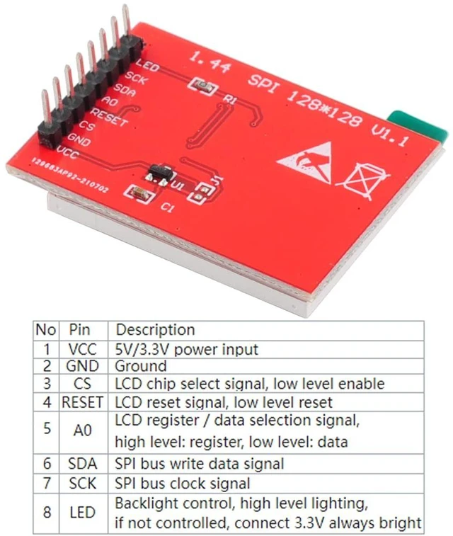 Alt view image 3 of 5 - DIYmalls 1.44 inch TFT LCD Display Screen SPI Module 3.3V 128x128 ST- 7735S