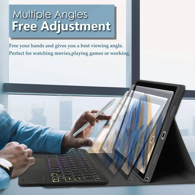 Alt view image 4 of 5 - Backlit Touchpad Keyboard Case for Samsung Galaxy Tab A 10.1 2019 Release, DKAHOEE 3-Zone Rainbow Backlit Wireless Keyboard with Slim Stand Cover Case for Galaxy Tab A 10.1 Inch 2019 SM-T
