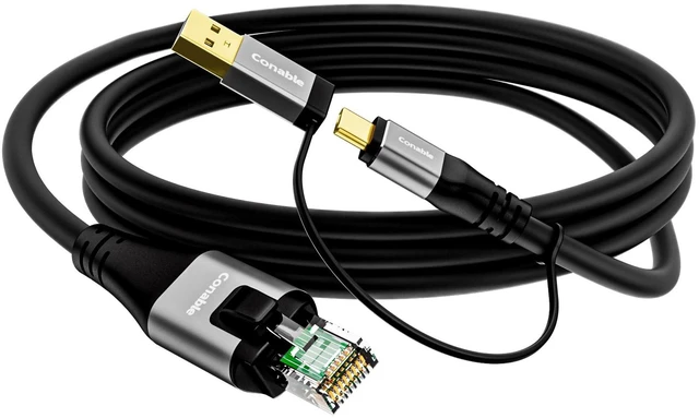 Main image of USB to Ethernet Cable 8 FT, USB-C & USB-A Port Two in One, USB C to RJ45 Network Cord, Gigabit, Directly Connected, Thunderbolt 4/3 Compatible with PCs, Laptops, Tablets, Smartphones- Not for Charging