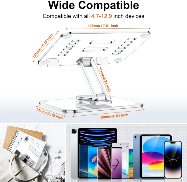 Alt view image 5 of 5 - CreaDream Acrylic Tablet Stand for Desk with 360 Rotating Base