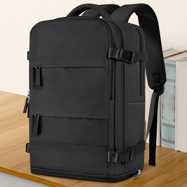 Alt view image 2 of 5 - coowoz Travel Backpack For Women Men,Carry On Backpack Flight Approved,Hiking Backpack Water-Resistant Outdoor Sports Rucksack Casual Daypack Fit 15.6 Inch Laptop Shoes Compartment (Black)