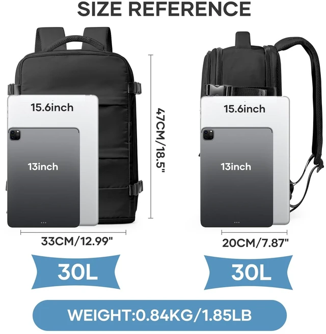 Alt view image 3 of 5 - coowoz Travel Backpack For Women Men,Carry On Backpack Flight Approved,Hiking Backpack Water-Resistant Outdoor Sports Rucksack Casual Daypack Fit 15.6 Inch Laptop Shoes Compartment (Black)
