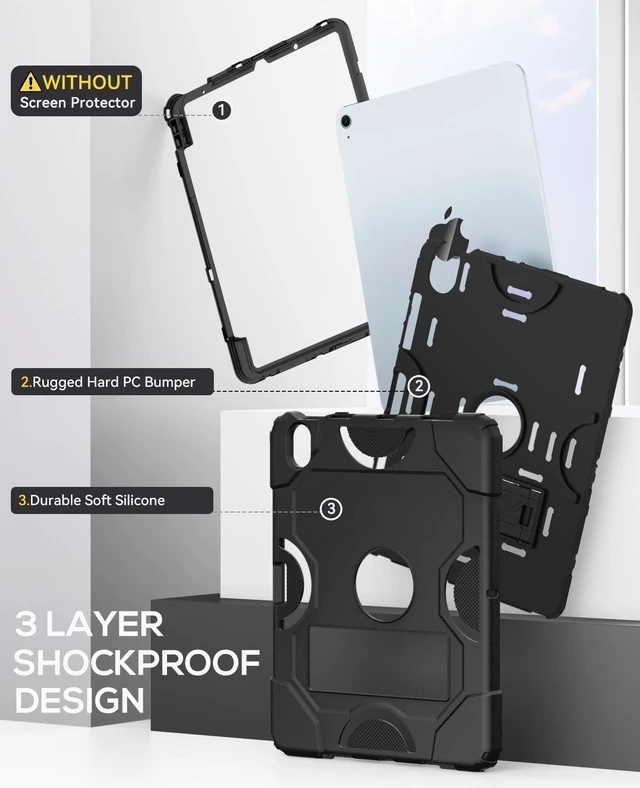 Alt view image 4 of 5 - Cantis Case for iPad Air 11-inch (M4) 2026/ (M3) 2025/ (M2) 2024, iPad Air 5th/4th Generation (2022/2020) 10.9 Inch, Heavy Duty Shockproof Rugged Protective for i Pad Air 11'', Black