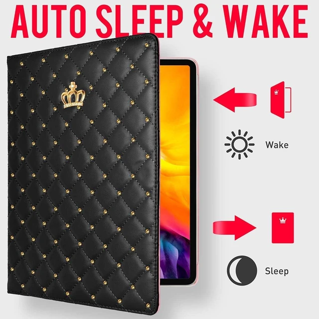 Alt view image 4 of 5 - Changjia for iPad Air 11 Inch Case M4 (2026)/M3 (2025)/M2 (2024), iPad Air 5th/4th Gen 10.9" (2022/2020) with Pencil Holder,Girly Cute Crown Diamond Elegant Auto Sleep/Wake Stand Protective Case,Black